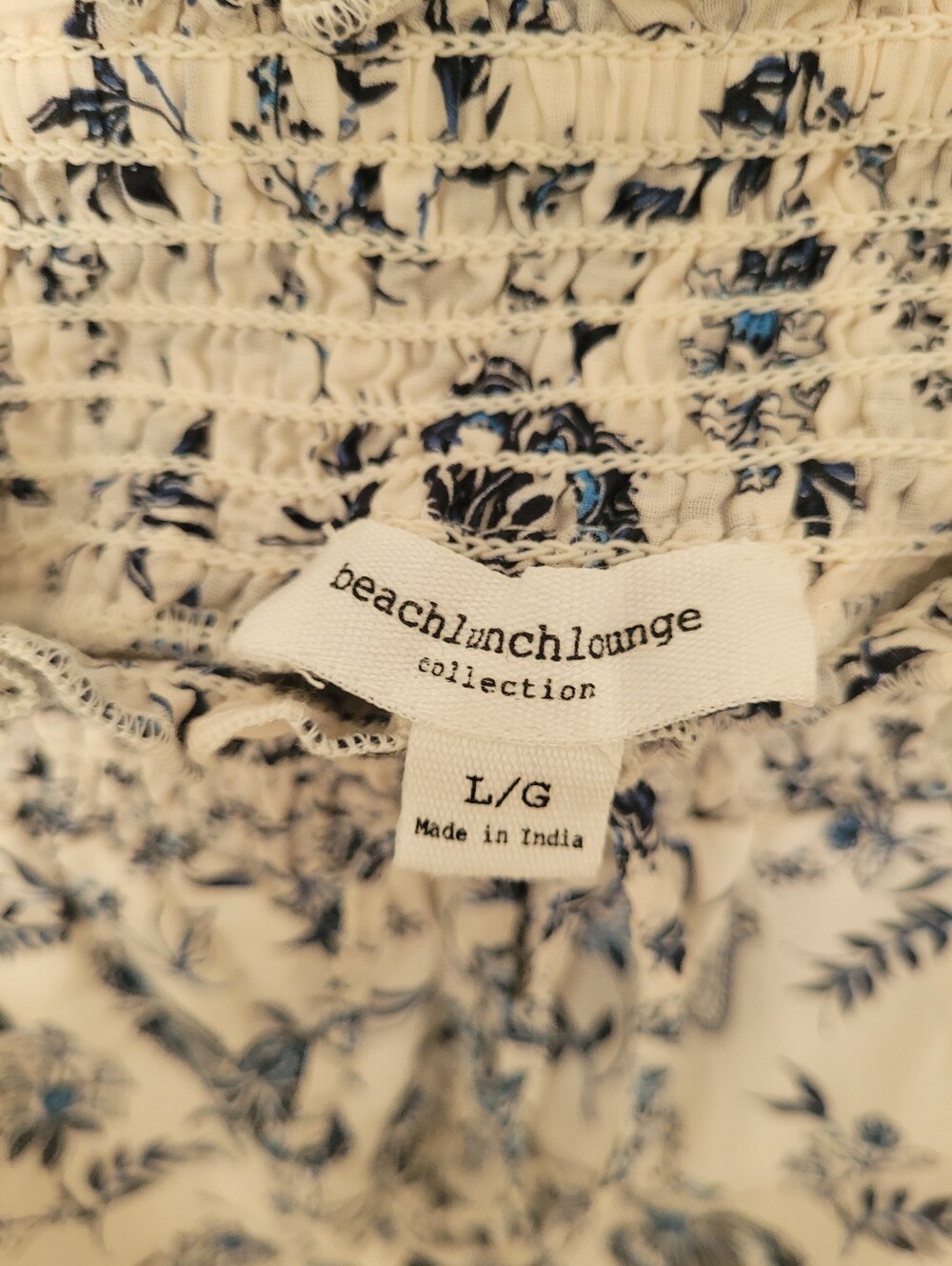 BeachLunchLounge 100% Cotton Mini Skirt Blue White Lined Size L Floral Casual - Picture 2 of 13